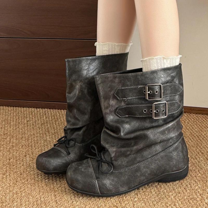 Женские ботильоны на плоской подошве с бантом, дизайнерская обувь, модные новые туфли для платья, женские зимние короткие ботинки, мотоциклетные ботинки де мухер, обувь