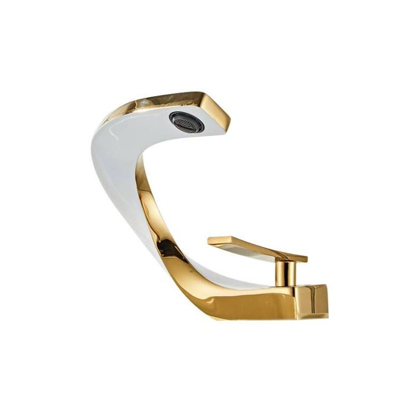 Tuqiu Bathroom Faucet Brass Gold White Bathroom Basin Faucet Cold Hot Water Mixer Sink Tap Deck Mounted White Rose Gold Tap