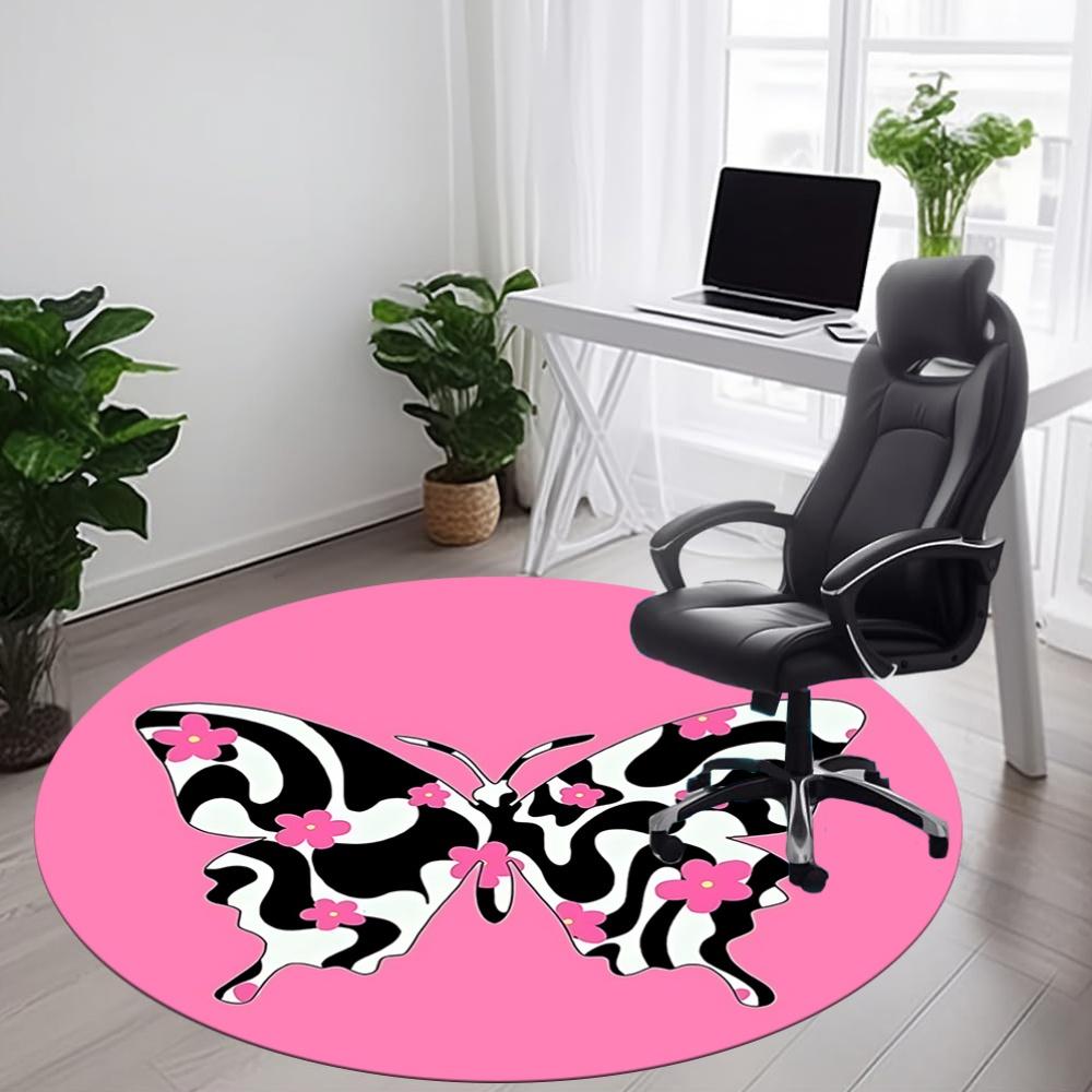 1pc Butterfly Flowers Office Round Area Rug, Mat Suitable For Office, Under Office Chairs Bedroom Living Room Home Decor, Room Deco