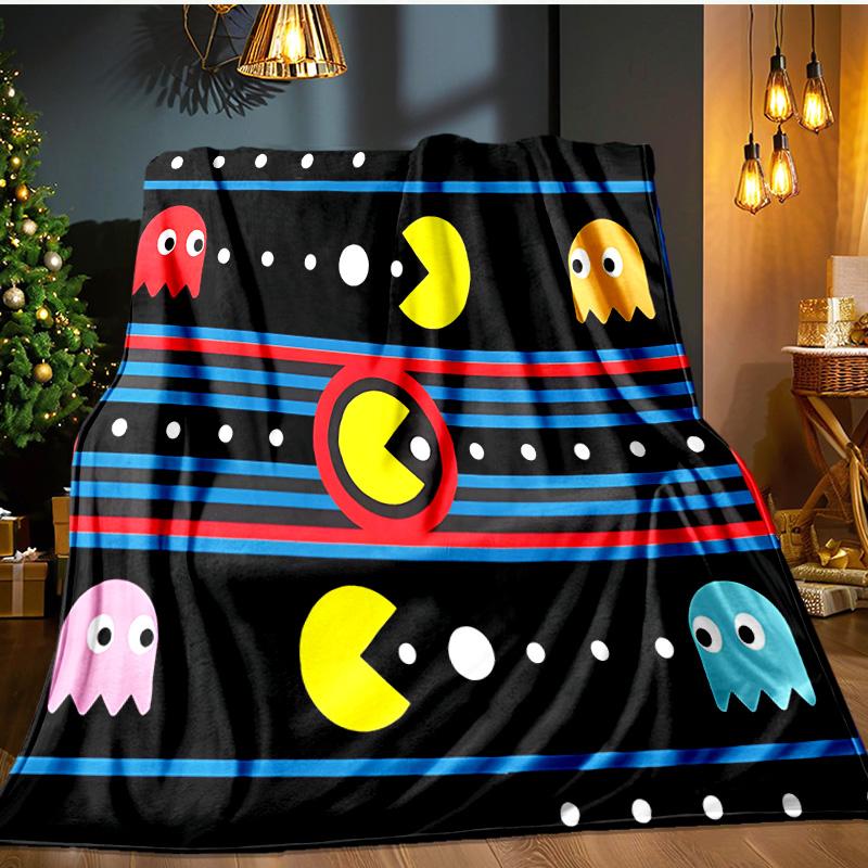 Pac Game Flannel Blanket, Use for Birthday/Holiday Gift, Soft Blanket for Sofa/Bed/Camping/Office/Tourism Use,All Seasons