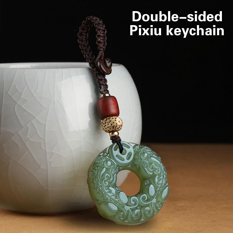 Изысканная двухсторонняя резная пряжка безопасности из нефрита Brave Troops, брелок для ключей, передача богатства, ожерелье с резным кулоном ручной работы в стиле ретро