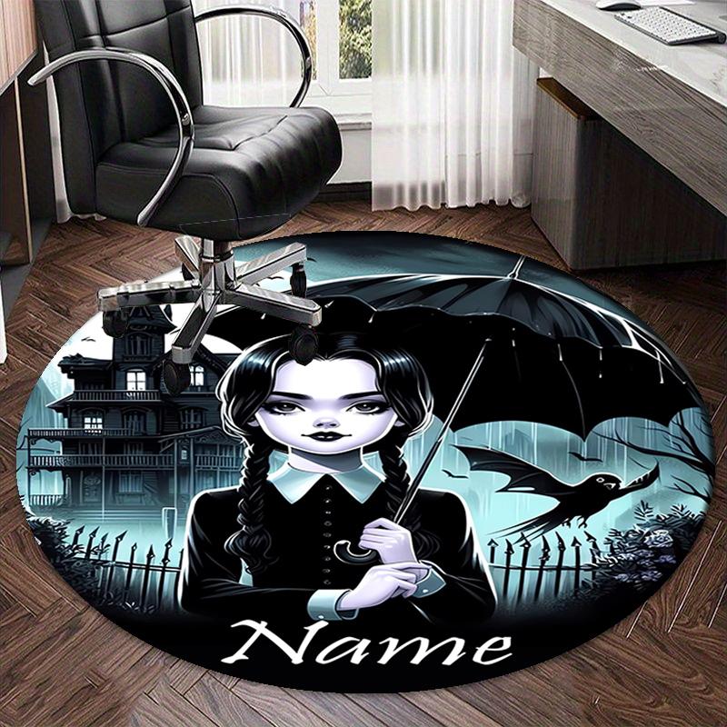 Custom Name Wednesday Printed Round Rug Carpet Chair Rug Area Rug Entryway Doormats,for Office Chair Living Room Bedroom Kitchen Room.