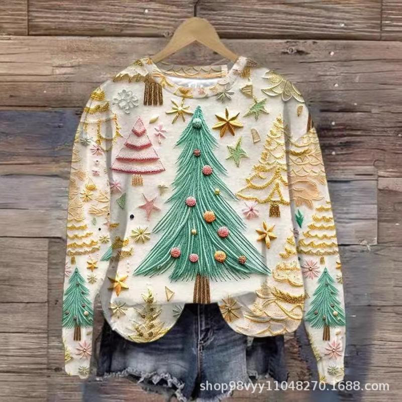 Womens Christmas Pullover Hoodie With Deer Print Red Loose Fit Oversized Sweatshirt Winter Casual Wear