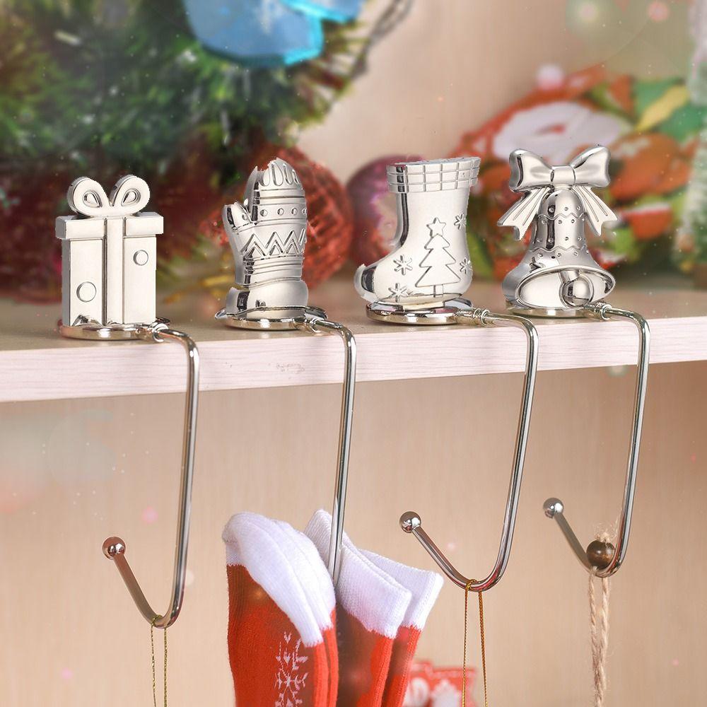 Нержавеющий рождественский каминный крючок для носка, декоративный рождественский дверной венок, подвесной крючок