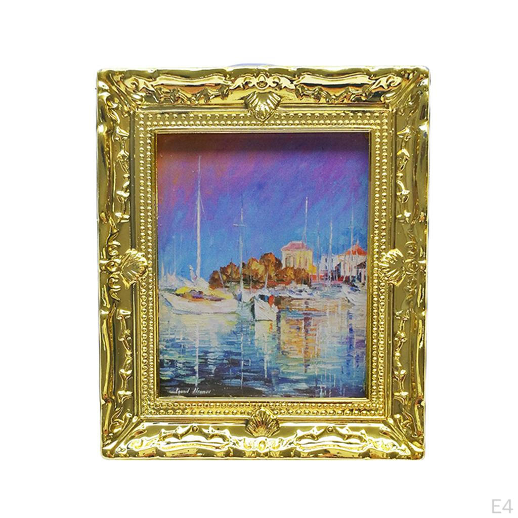 1/12 Dollhouse Decoration - Mini Golden Picture Frame / Photo with 76 X 65mm