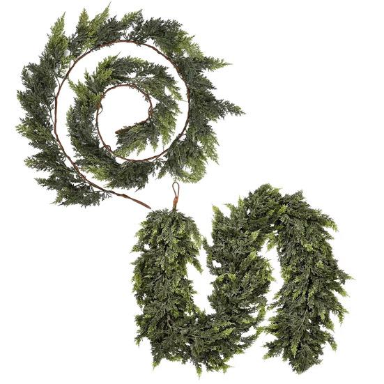 6 футов Рождественская кедровая гирлянда Искусственная сосновая иголка Гирлянда Реалистичная Праздничная Искусственная