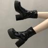 Fashion Black Platform Round Toe Booties Autumn Winter Leather Very High Heels Women's Ankle Boots Trend 2025 Goth Female Short Shoes