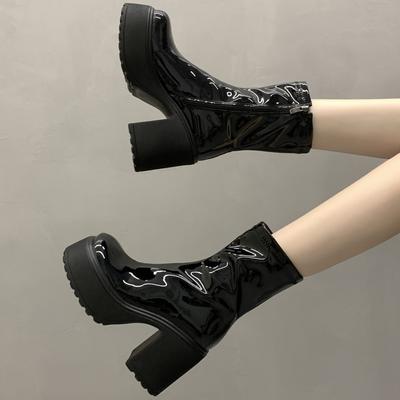 Модные черные ботильоны на платформе с круглым носком, осенне-зимние кожаные ботильоны на очень высоком каблуке, женские ботильоны до щиколотки, тренд 2025, готические женские короткие туфли