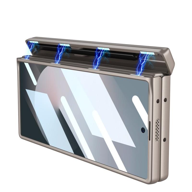 Full Coverage Magnetic Snap-on Case Galaxy Z Fold6 With Leather Texture Drop Protection Pen Holder Design