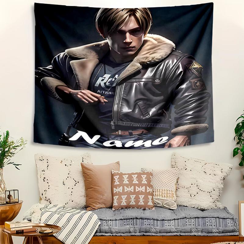 Personalized Resident Evil Leon S. Kennedy Background Tapestry,Custom Name Birthday Party,Multifunctional Wall Decoration for Home Decor,Various Occas
