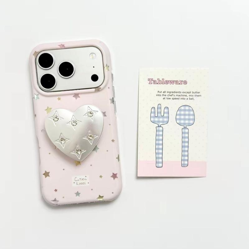 Круглый край Корейский позолоченный кулон-звезда для iPhone17promax Apple 16 чехол для мобильного телефона 15 держатель-сердечко