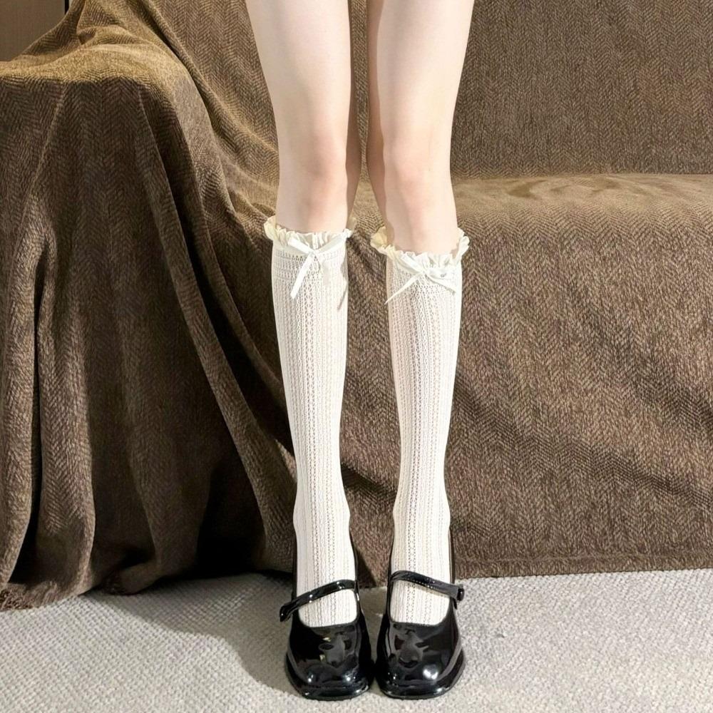 1 Pair Hollow Lace JK Socks Solid Color Calf Socks Thin Over The Knee Socks Girls Wear