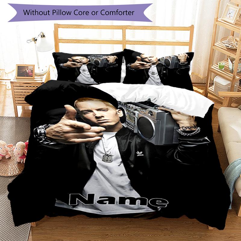3pcs Custom Name Eminem Bedding Set Duvet Cover Closure Includes 1 Duvet Cover & 2 Pillowcases, Soft and Comfortable for All Seasons.