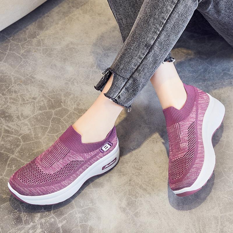 Fashion Sneakers for Women 2024 New Spring Mesh Breathable Sport Shoes Fashion Wedge Platform Casual Slip On Ladies Vulcanized Shoes
