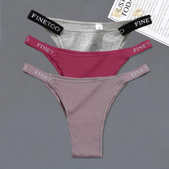 FINETOO Хлопковые трусики, 3 шт./компл., нижнее белье бикини с низкой посадкой, женские трусы с поясом и надписью, женские удобные трусы, женские трусики