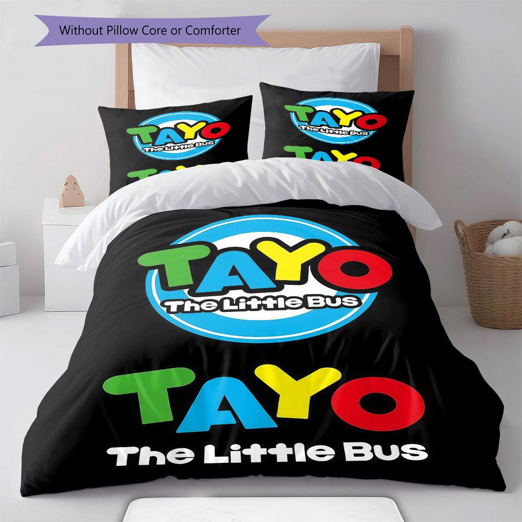 Tayo the Little Bus Pattern Bedding Home Decoration Birthday Gift ( 1 duvet cover + 2 pillowcase, without core),fan merchandise.