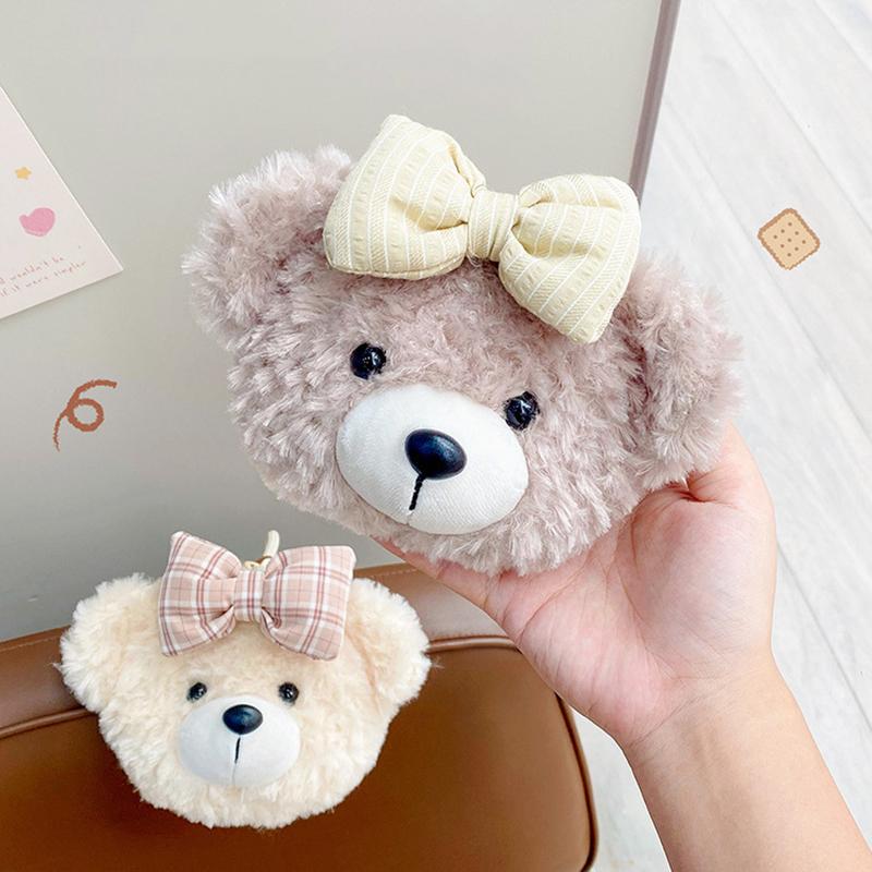 Adorable Fuzzy Teddy Bear Cute Mini Plush Bear With Bow Knot Plush Bag Soft Stuffed Animal Wallet Charm Pendant