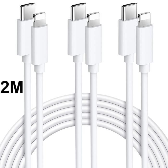 Lot de 3 Câble 2M pour iPhone 14 Plus - 14 Pro -14 Pro Max - 14 USB-C vers Lightning