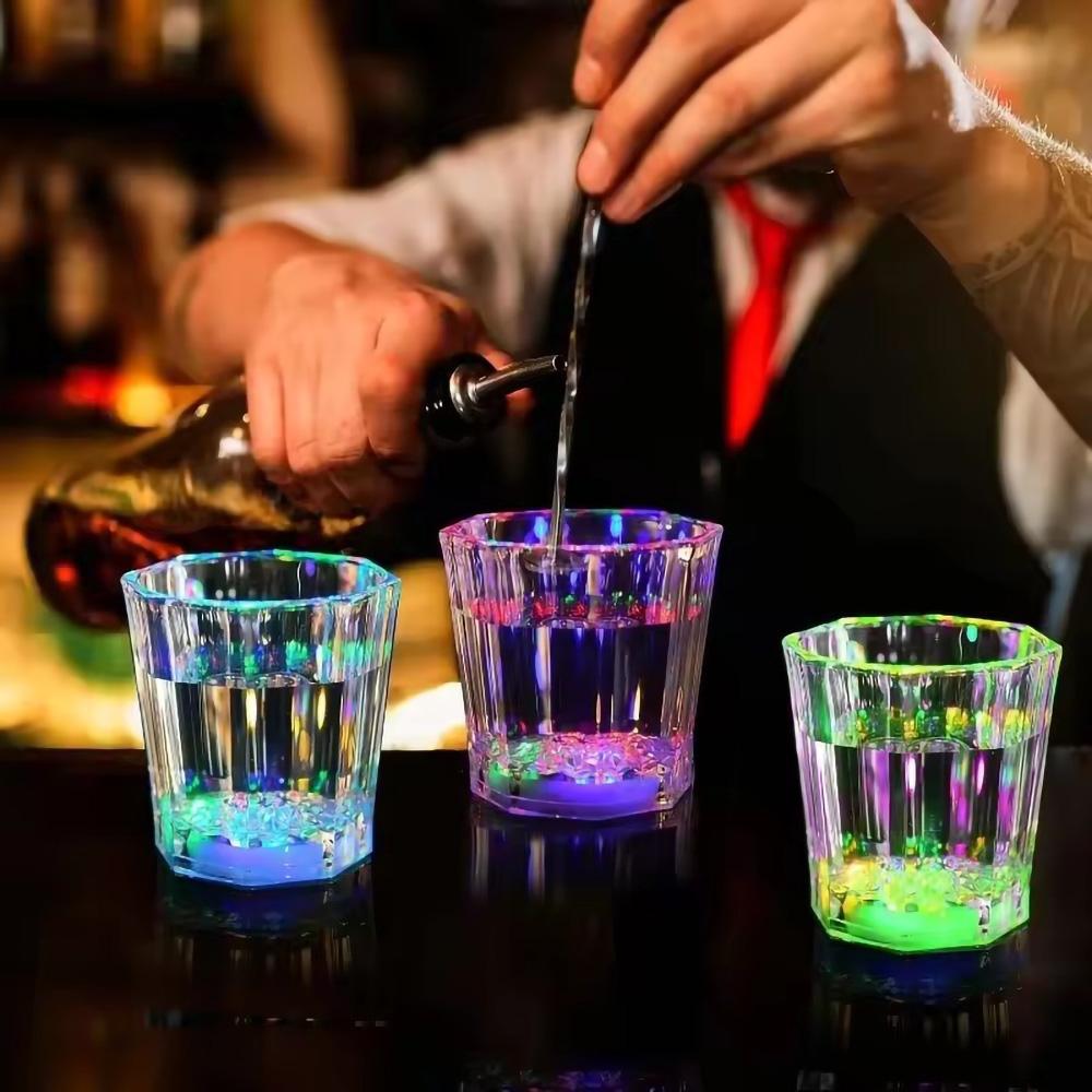 12/24pcs Mini LED Flashing Plastic Beverage Wine Drink Cup Home Bar Decorative Party Club Mug Color Flashing Light Whisky Mug Dr