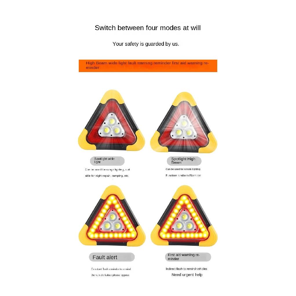 Portable Car Solar-Powered Emergency Warning Light Auto LED Triangle Signal Lamp 5 Modes with Handle Car Roadside Repair Safety