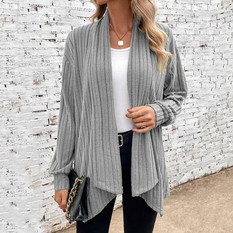 GMXIA Женская мода, повседневный однотонный принт, осенне-зимний кардиган с длинным рукавом, пальто