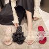 Мягкие тапочки женские корейские девушки кружева атласные открытые плоские тапочки модные домашние сандалии женские нескользящие удобные женские туфли