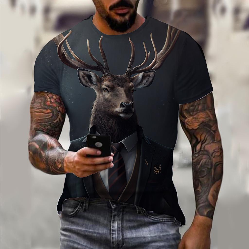 Мужская футболка с костюмом, летняя футболка с короткими рукавами и изображением животных, одежда большого размера с 3D принтом для собак, уличная повседневная футболка для мужчин, одежда