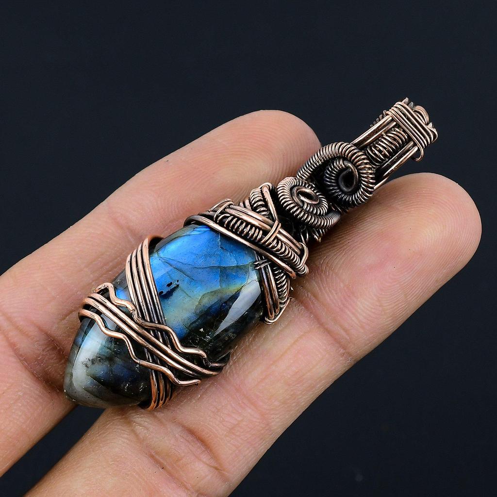 Labradorite Pendant, Handmade Gemstone 999 Copper Wire Wrapped Pendant Antique Jewelry, For Gift Silver Jewelry
