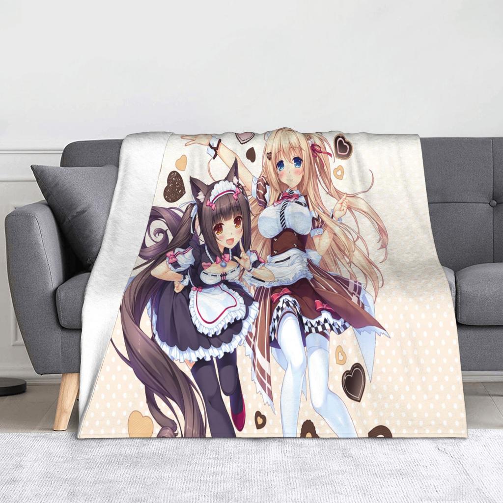 Nekopara Game Chocola and Vanilla Blankets Flannel Summer Air Conditioning  Portable Soft Throw Blanket for Sofa Couch Rug Piece