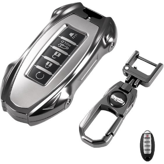 for Nissan Heavy Key Fob Cover with Keychain Zinc Alloy Metal Key Fob Case Compatible with Altima Armada Maxima Murano Sentra Rogue Pathfinder (Round