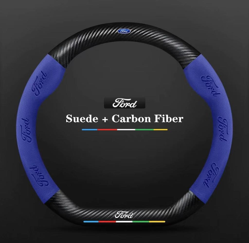 ITES5 Ford ST EXPLORER EDGE Fiesta Focus Mondeo F150 Fusion Mustang Kuga Ranger Car Anti-Slip Suede Carbon Fiber Steering Wheel Cover