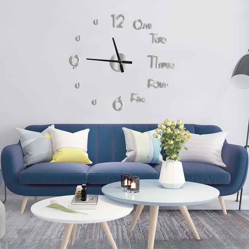 Acrylic Wall Sticker Clock with Luminous Function, Silent Living Room Wall Clock