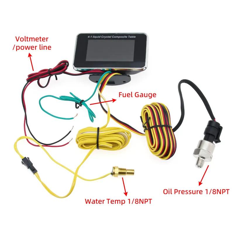 Приборная панель Датчик температуры воды ЖК-дисплей Цифровой автомобильный ДАТЧИК-АЛАРМ Вольтметр Давление масла Топливо Температура воды 12 В Вольт