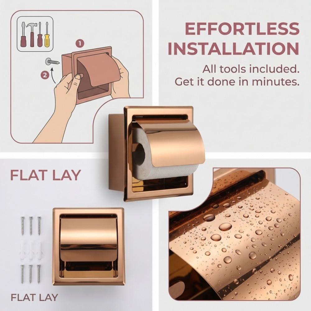 Stainless Steel Paper Towel Holder Rose Gold Toilet Paper Dispenser Bathroom Kitchen Washroom