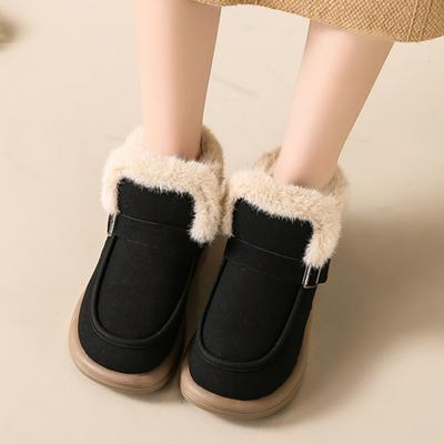 Искусственный мех утолщенные плюшевые зимние сапоги женские зимние нескользящие теплые ботильоны женские большие размеры 42 без застежек на плоской подошве теплые хлопковые ботинки
