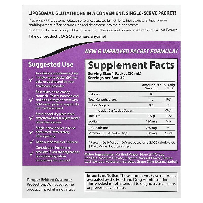 Mega-Pack+®, Liposomal Glutathione, 32 Packets, 0.68 fl oz (20 ml) Each