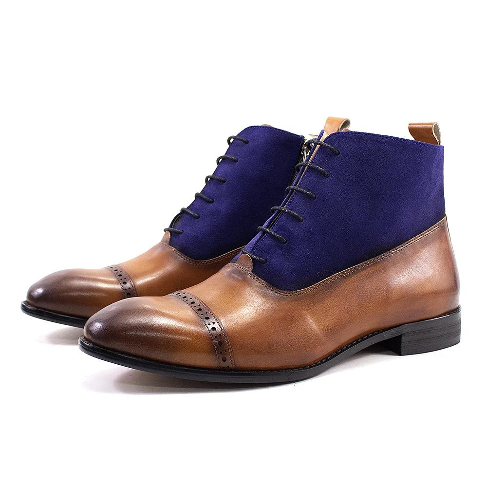 Классические мужские ботильоны из натуральной кожи ручной работы, пэчворк, на шнуровке, формальные, удобные, высококачественная модельная обувь