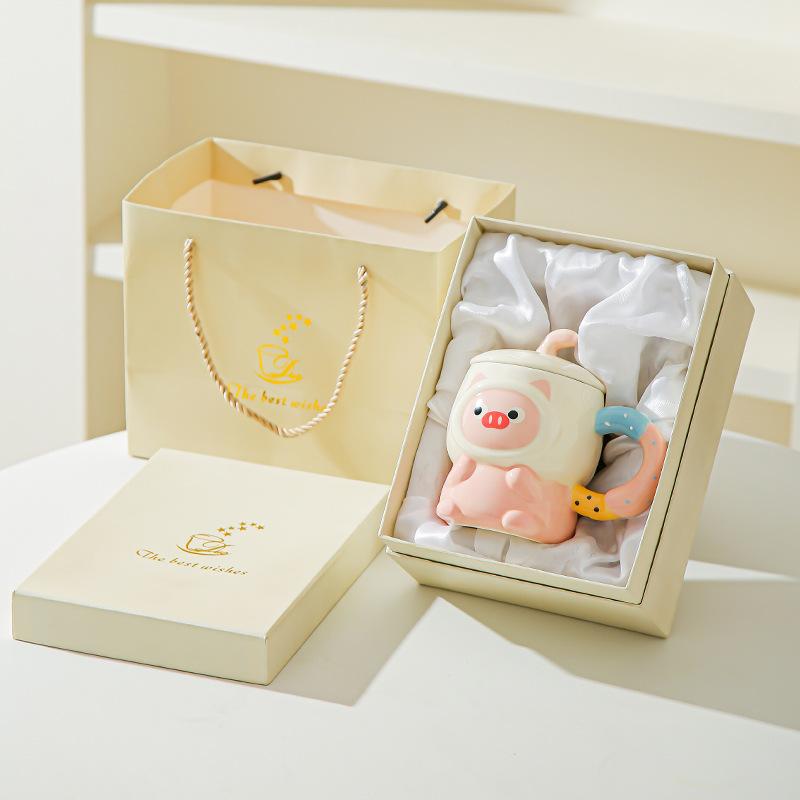 Милая милая мультяшная керамическая кружка-поросенок с крышкой для дня рождения девочки, для подруги, практичный сувенир, подарочная коробка