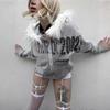 VAYLA Уличные худи с вышивкой букв и меховым воротником с капюшоном для женщин Новые осенне-зимние свободные повседневные универсальные толстовки-кардиганы на молнии