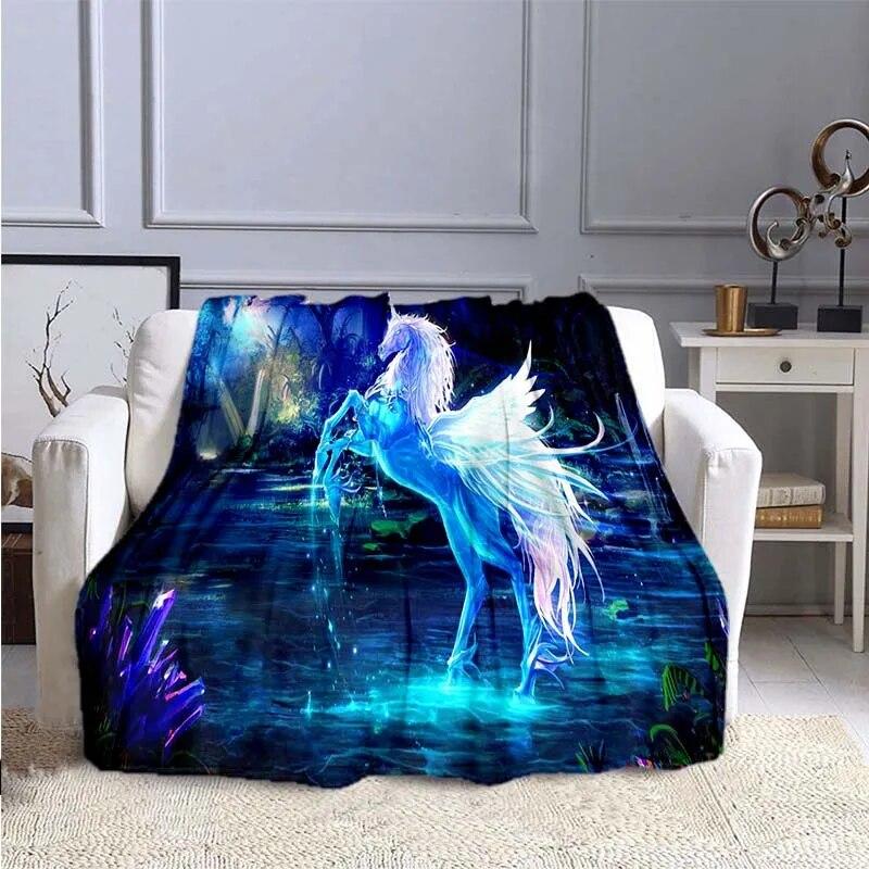 Милое цветное фланелевое одеяло с 3D принтом единорога для кроватей, походов, пикника, модное покрывало, одеяло