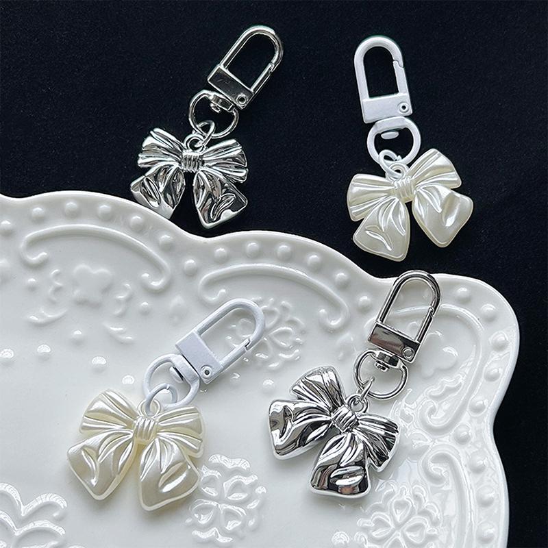 1Pc Vintage Bowknot Keyring Simple Style Y2K Bow Keychain Bag Pendant Backpack Hanging Diy Accessories