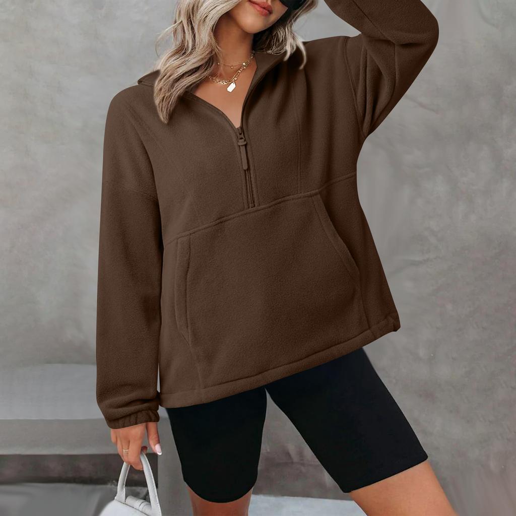 Женский флисовый спортивный пуловер на молнии до середины, модный свободный с длинными рукавами в уличном стиле
