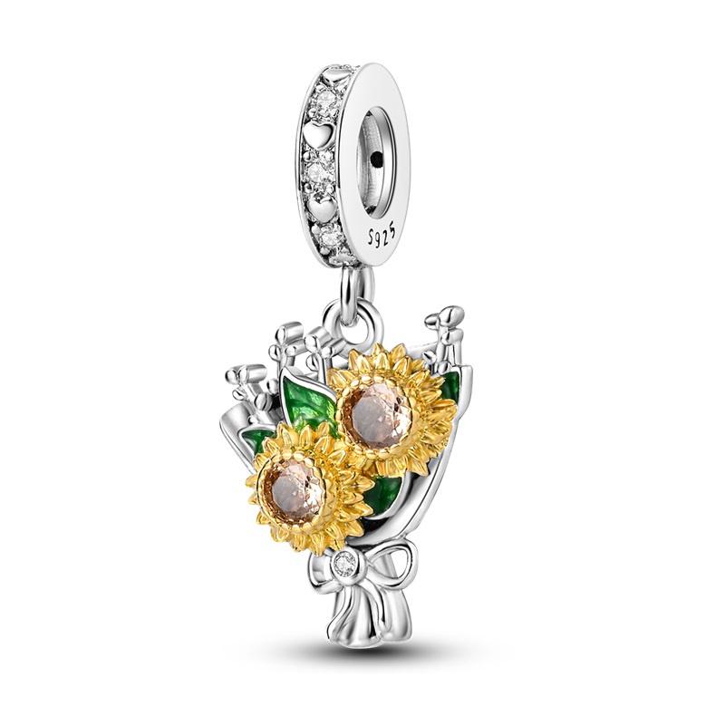 925 Silver Sunflower Butterfly Flower Heart Charm for 3mm DIY Bracelet, Beautifully Beaded DIY Fashion Maker Gifts