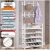 Multi-layer Dustproof Shoe & Hat Rack with Integrated Coat Rack for Indoor Use