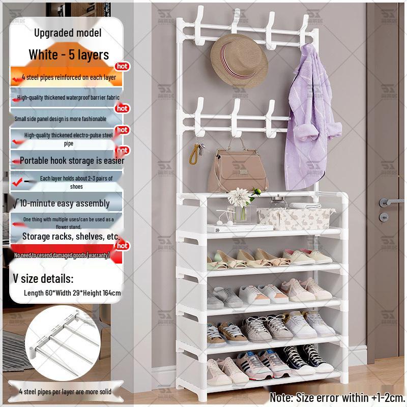 Multi-layer Dustproof Shoe & Hat Rack with Integrated Coat Rack for Indoor Use