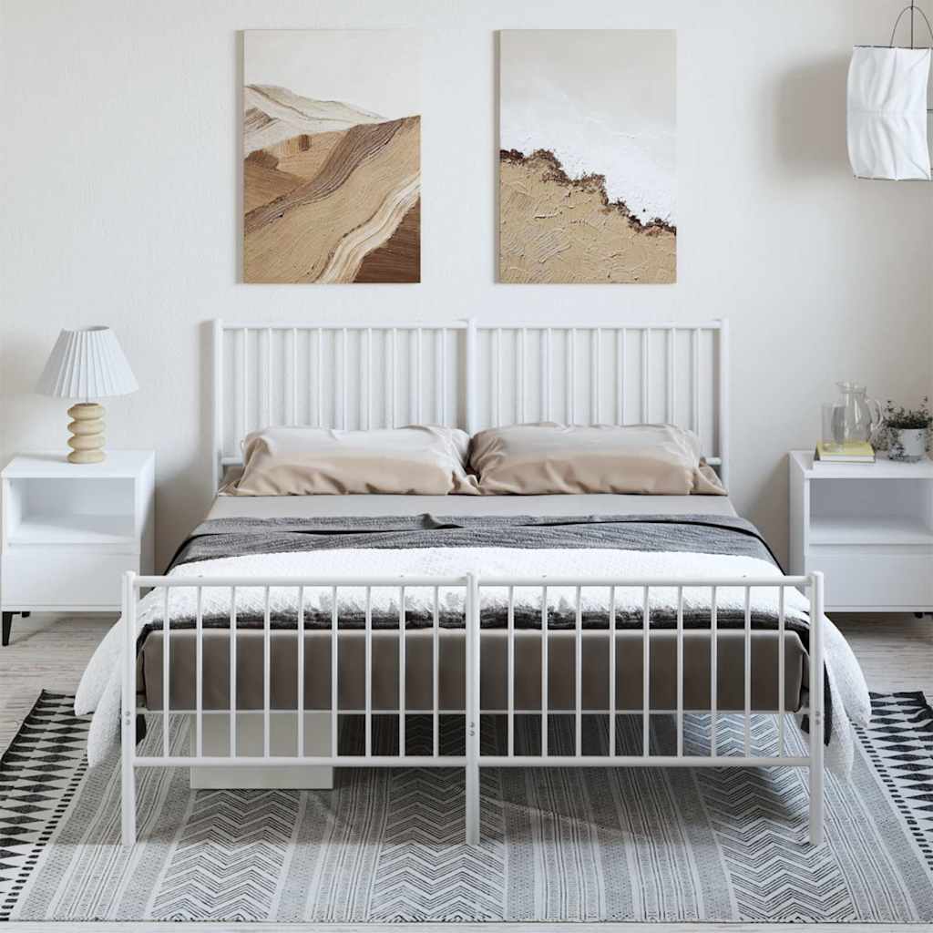 Metal Bed Frame with Headboard and Footboard White 150x200 cm