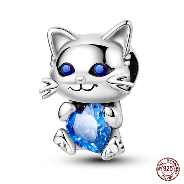 Фиолетовые подвески в виде совы, бусины из стерлингового серебра 925 пробы, милые кошки, собаки и подвески в форме сердца, подходят для браслета, сделай сам, женские оригинальные ювелирные изделия