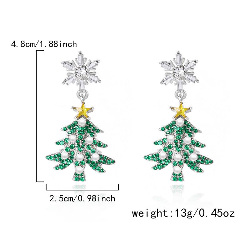 Trendy Christmas Tree Long Pendant Earrings High Temperament Fashion Zircon Jewelry Xmas Gift Collection Studs Party New Arrival