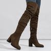 Women Flocks High Thick Heel Long Boots Lady Over The Knee Side Zipper Winter Boots Female Ruffle Office Fashion Boots