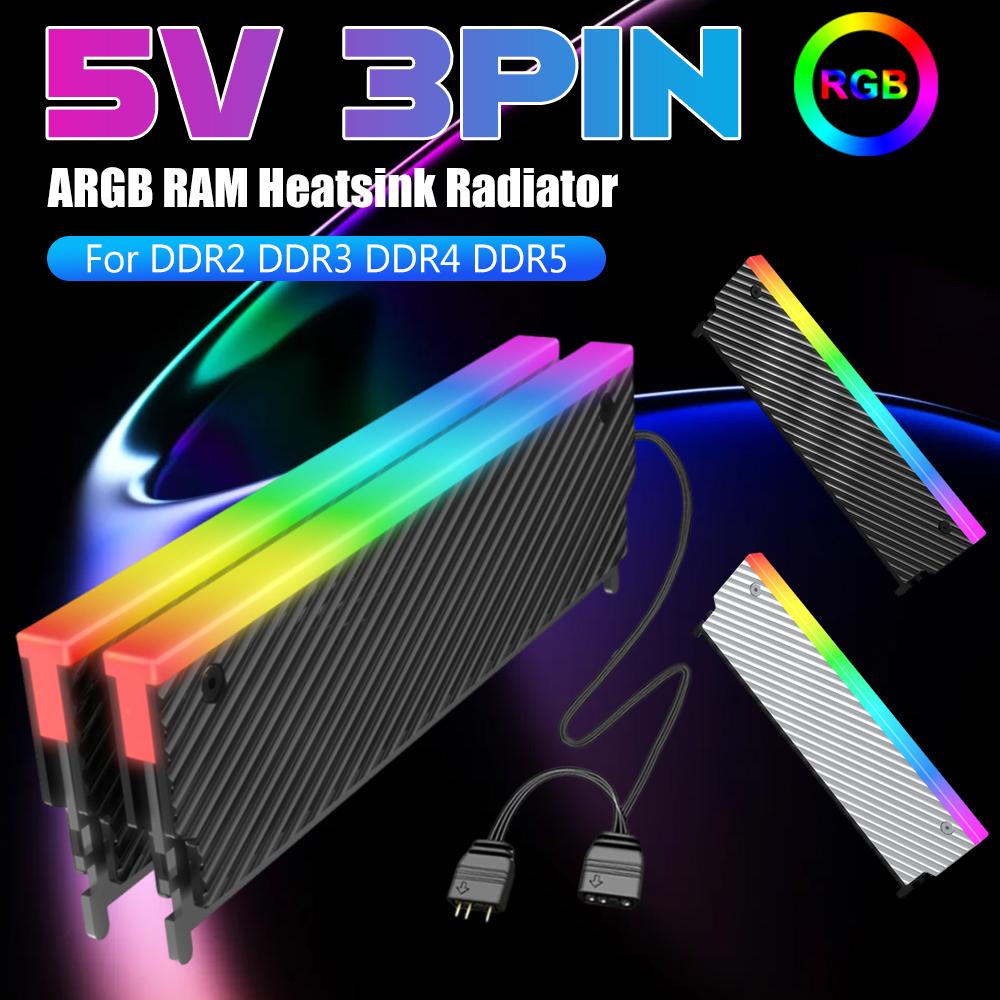 5V 3PIN ARGB DDR Heatsink Aura Sync PC Memory Cooling Vest with Thermal Silicone Pad for DDR2 DDR3 DDR4 DDR5 Desktop PC Memory
